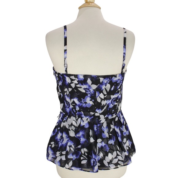 White House Black Market Corset Bustier Blouse size 10 Blue Floral Boning Pleats - Picture 5 of 16